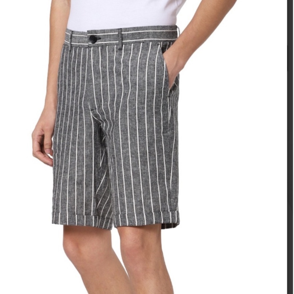 Jack‎ & Jones Mens Linen Blend Striped Chino Shorts Black White XL Preppy